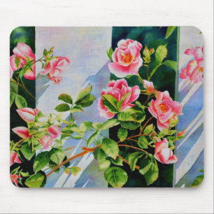 Vackra rosa röd vit ros blommigt musmatta