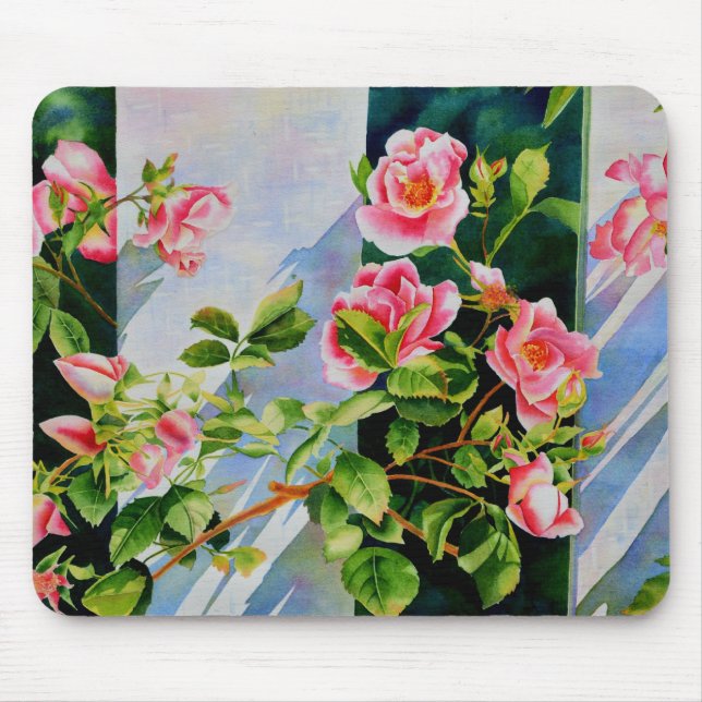 Vackra rosa röd vit ros blommigt musmatta (Framsidan)