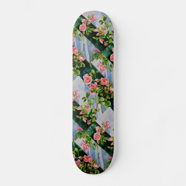 Vackra rosa röd vit ros blommigt old school skateboard bräda 21,6 cm (Framsida)