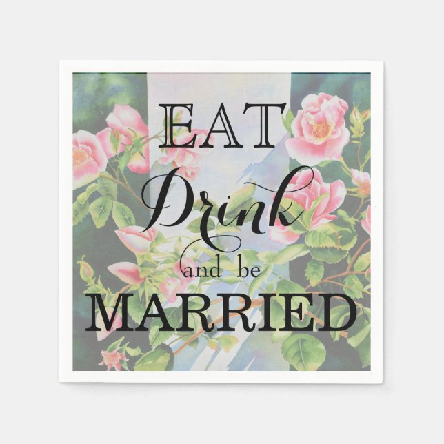 Vackra rosa röd vit ros blommigt pappersservett (Framsidan)