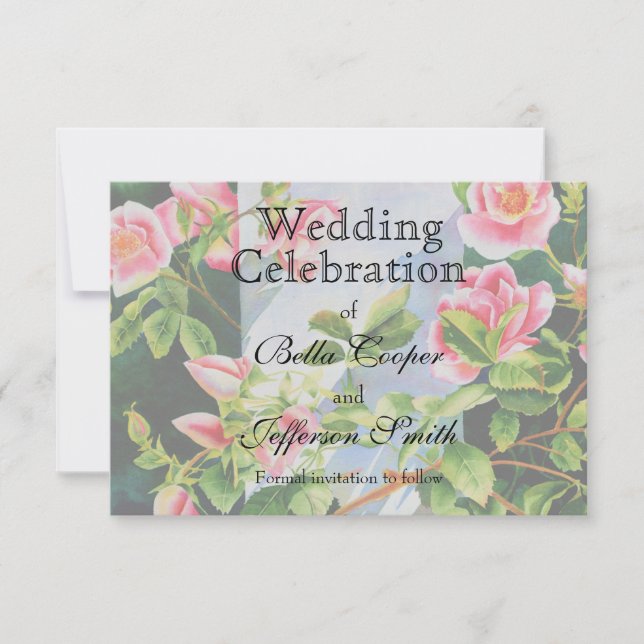 Vackra rosa röd vit ros blommigt spara datumet (Framsida)