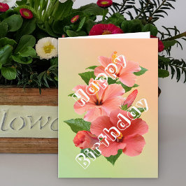 Vackra Rosa Röda Tropiska Hibiskus Blommor Födelse Kort