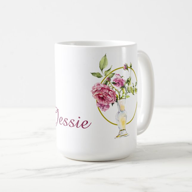 Vackra Rosa ros och Vas Kaffemugg (Framsida höger)