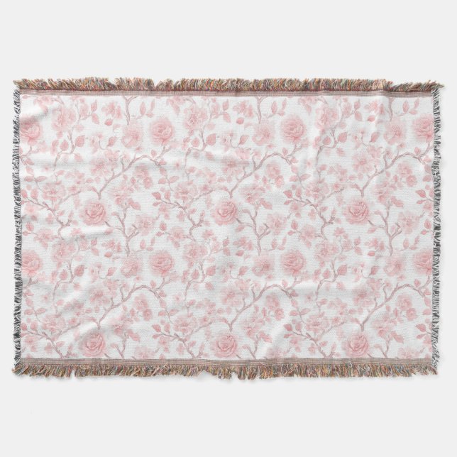 Vackra Rosa Rosor Blommig Filt (Framsidan)