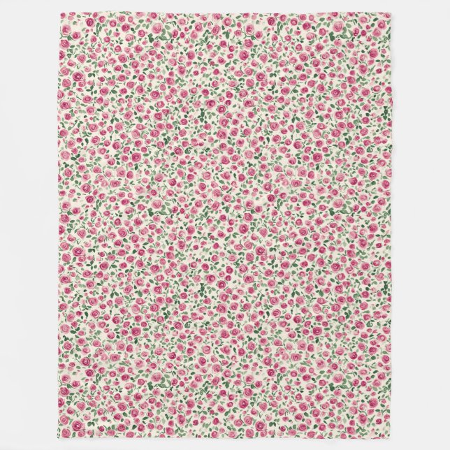 Vackra Rosa Rosor Blommig Fleecefilt (Framsidan)