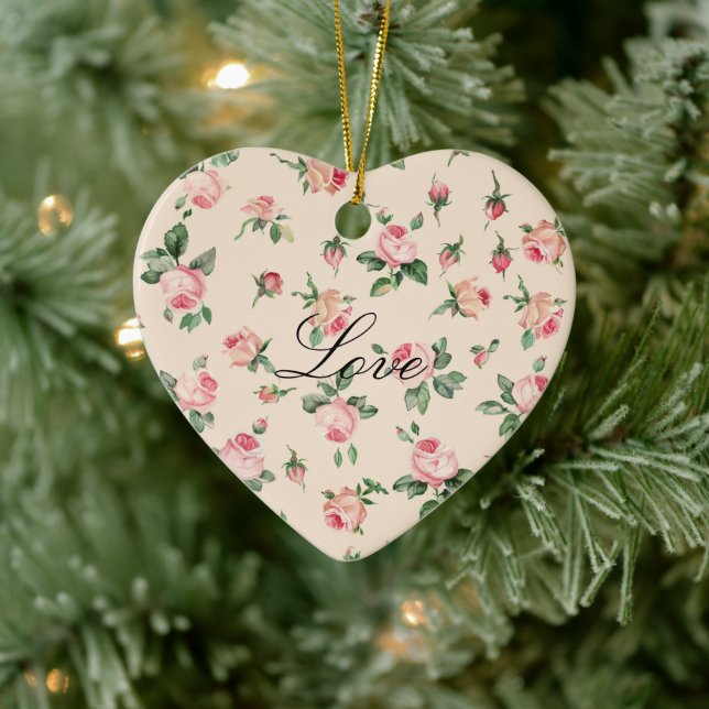 Vackra Rosa Rosor Blommig Julgransprydnad Keramik (Träd)