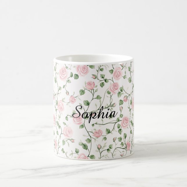 Vackra Rosa Rosor Blommig   Kaffemugg (Center)