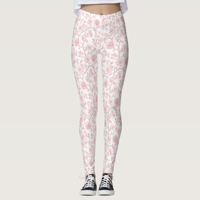 Vackra Rosa Rosor Blommig Leggings (Framsida)