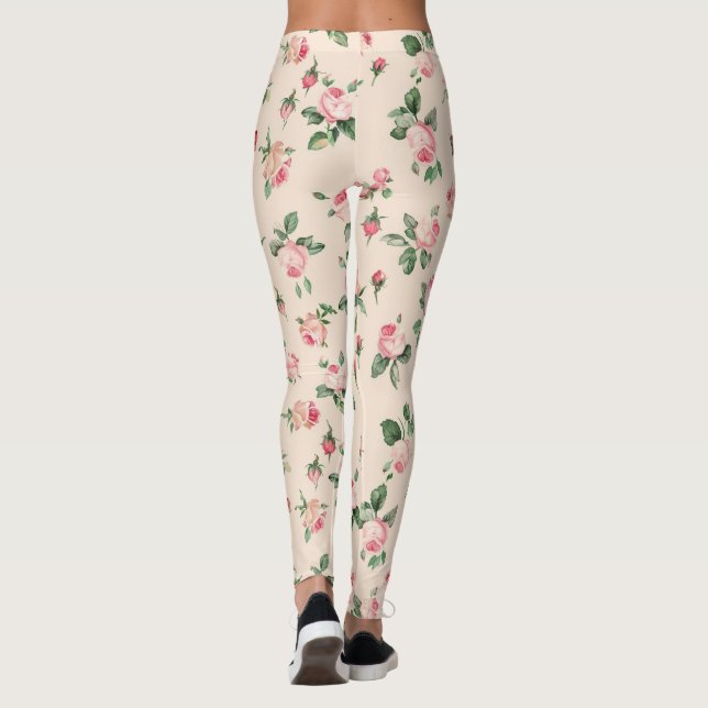 Vackra Rosa Rosor Blommig Leggings (Baksida)