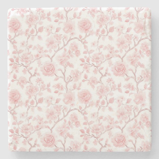 Vackra Rosa Rosor Blommig Stenunderlägg (Framsidan)