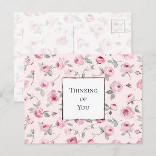 Vackra Rosa Rosor Blommig Tänk på dig Vykort