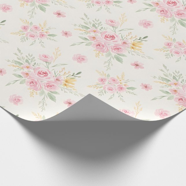Vackra rosa rosor i akvarellillustrationsstil presentpapper (Hörn)