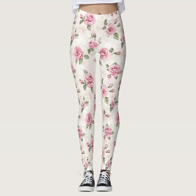 Vackra Rosa Rosor Leggings (Framsida)