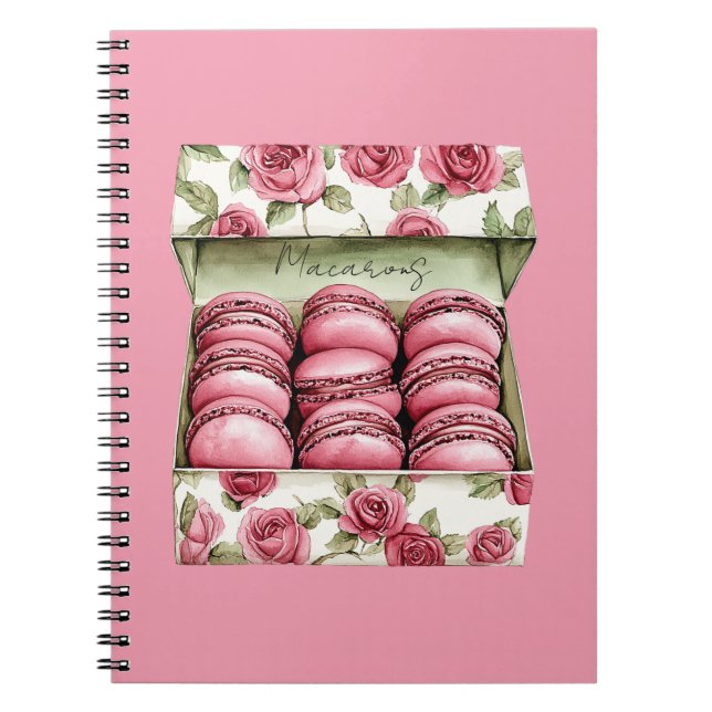 Vackra Rosa Rosor Macaronlåda Anteckningsbok (Framsidan)