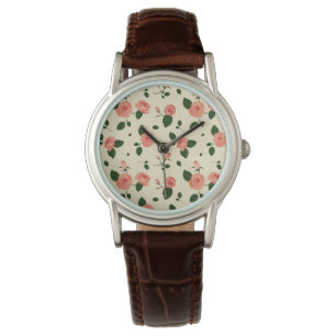 Vackra Rosa Rosor Pastell Rosa Mönster Armbandsur