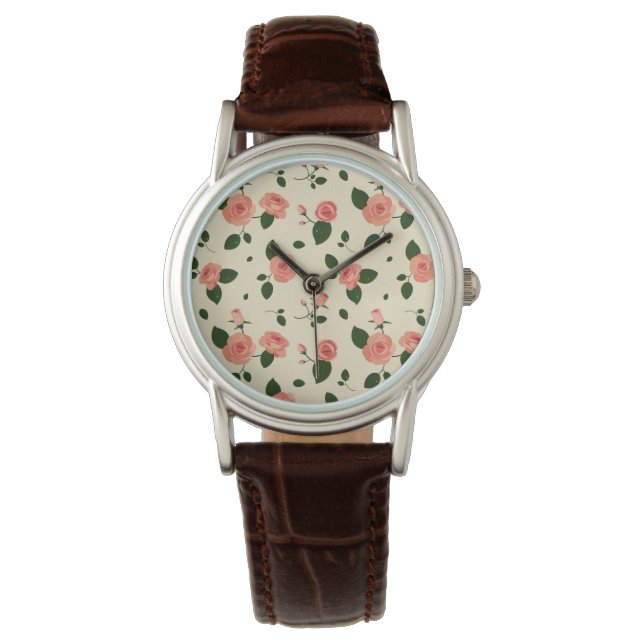 Vackra Rosa Rosor Pastell Rosa Mönster Armbandsur (Framsida)