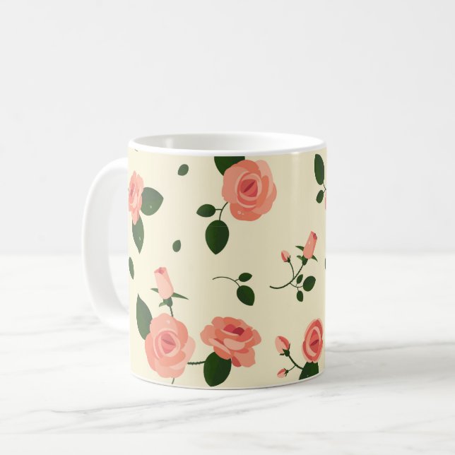 Vackra Rosa Rosor Pastell Rosa Mönster Kaffemugg (Framsida vänster)