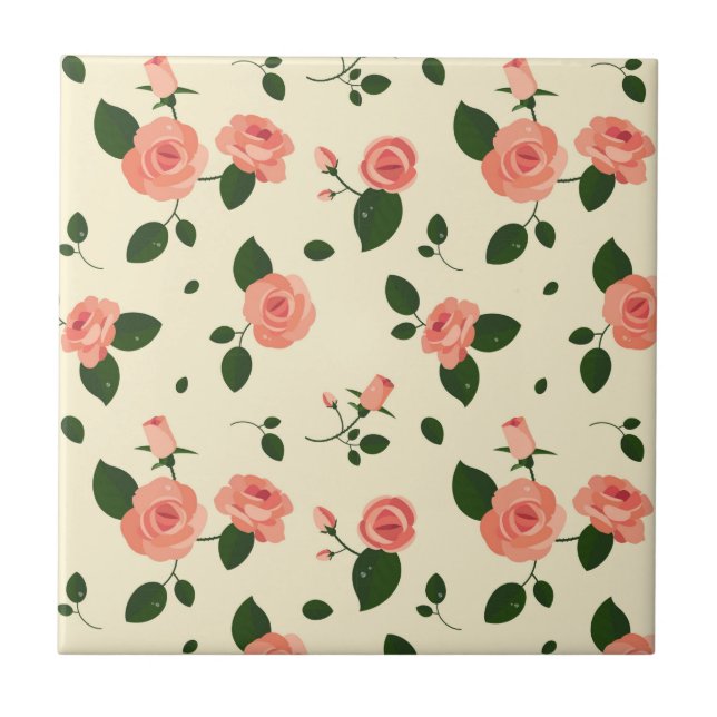 Vackra Rosa Rosor Pastell Rosa Mönster Kakelplatta (Framsidan)