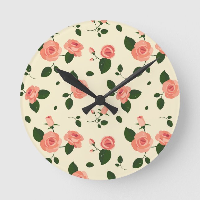 Vackra Rosa Rosor Pastell Rosa Mönster Rund Klocka (Framsida)