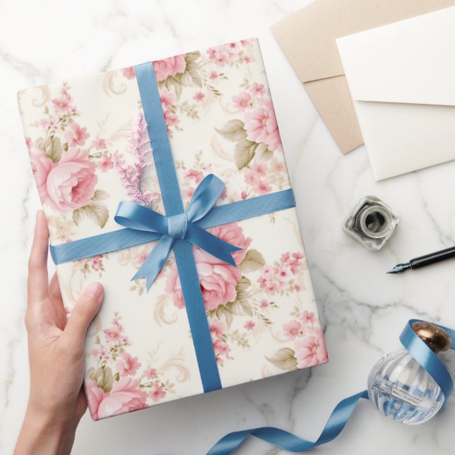 Vackra rosa rosor presentpapper (Gifting)