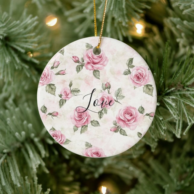 Vackra Rosa Rosor Romantisk Kärlek Julgransprydnad Keramik (Träd)