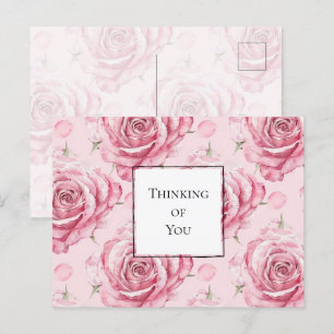 Vackra rosa rosor som tänker på dig vykort