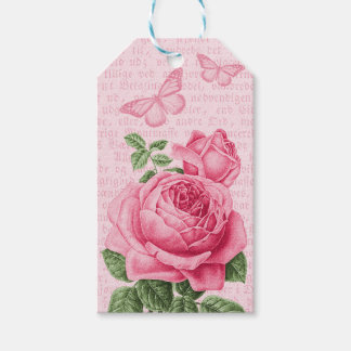 Vackra rosa rospresenttaggar - vintage collage presentetikett