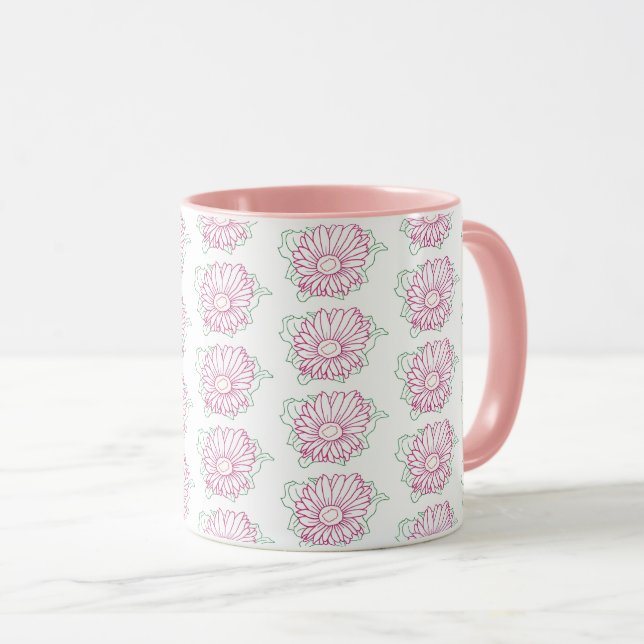 Vackra Rosa Solros Konturteckningar Muggar (Framsida höger)