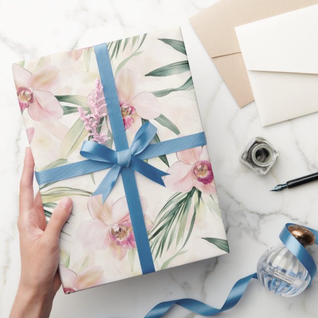 Vackra Rosa Tropiska Orkidé Blommor Bröllopsdusch Presentpapper (Gifting)