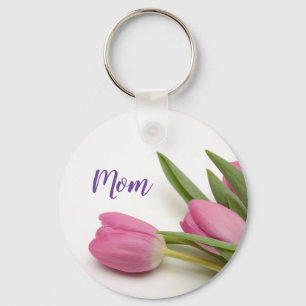 Vackra Rosa Tulips med text Nyckelring