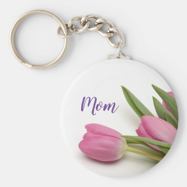 Vackra Rosa Tulips med text Nyckelring (Framsidan)