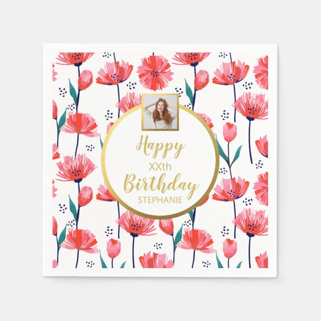 Vackra rosa tulpaner, anpassad fototext, födelseda pappersservett (Framsidan)
