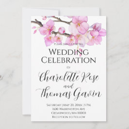 Vackra rosa vattenfärgskörsbär blommar bröllop inbjudningar