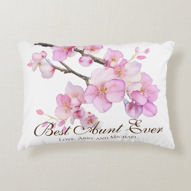 Vackra rosa vattenfärgskörsbär blommar Moster Prydnadskudde (Framsidan)