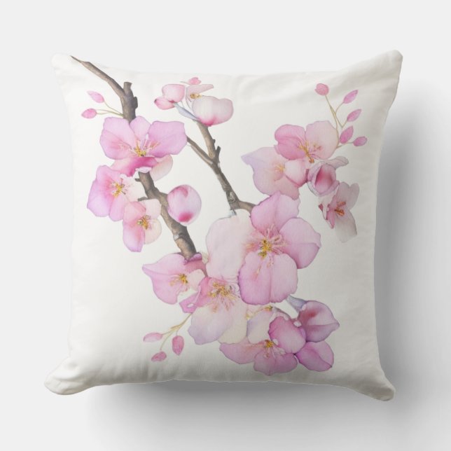 Vackra rosa vattenfärgskörsbär Sakura-blommar Kudde (Framsida)