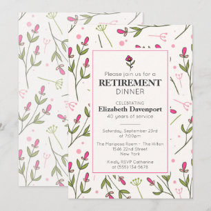 Vackra Rosa Vildblommor Pensionärsdinner Inbjudningar