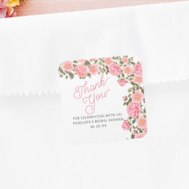 VACKRA ROSA VILDROSA BRUDKVÄLLSKORT TACK FYRKANTIGT KLISTERMÄRKE