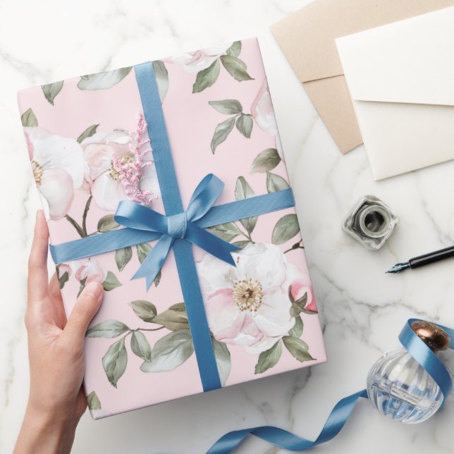 Vackra Rosa Vita Blommor Bröllopsdusch Presentpapper (Gifting)