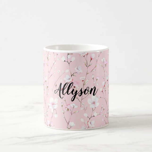 Vackra rosa vita blommor kaffemugg (Center)