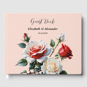 Vackra rosa vita röda rosor blommande bröllop gästböcker