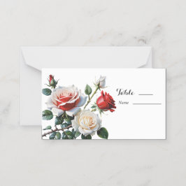 Vackra rosa vita röda rosor blommande bröllop placeringskort