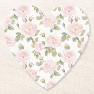 Vackra Rosa Vita Rosor Blommig Bröllopsdusch Underlägg Papper