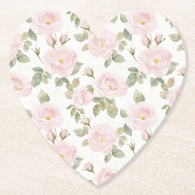 Vackra Rosa Vita Rosor Blommig Bröllopsdusch Underlägg Papper (Framsida)