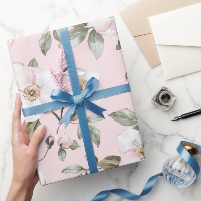 Vackra rosablommiga vita blommor bröllopsdusch presentpapper (Gifting)