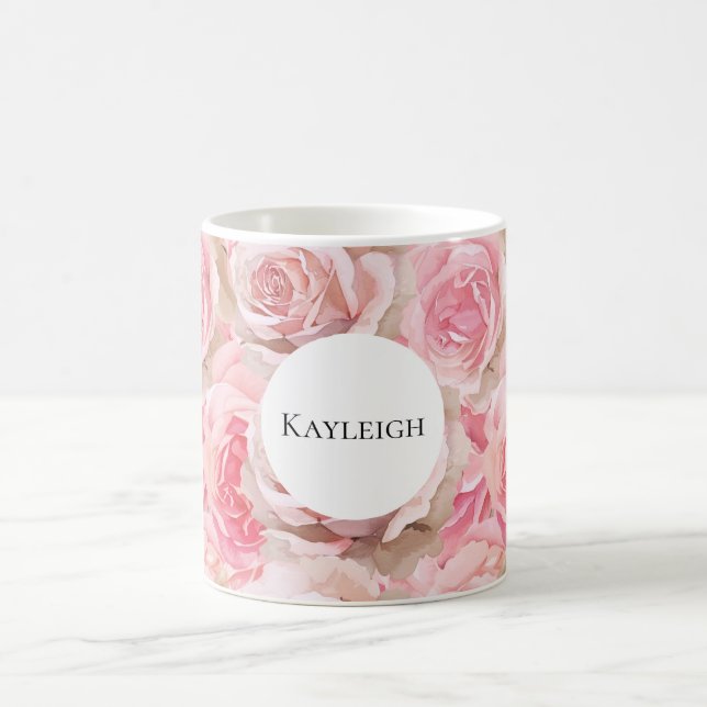 Vackra rosablommor i rosa nyans kaffemugg (Center)