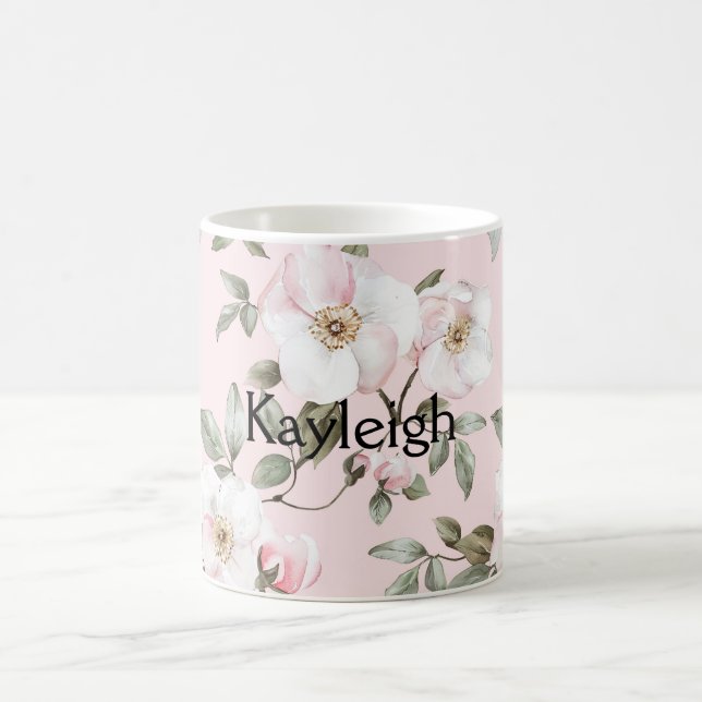 Vackra rosablommor i rosa och vitt   kaffemugg (Center)