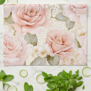 Vackra rosablommor Rosa bröllopsdusch Kökshandduk