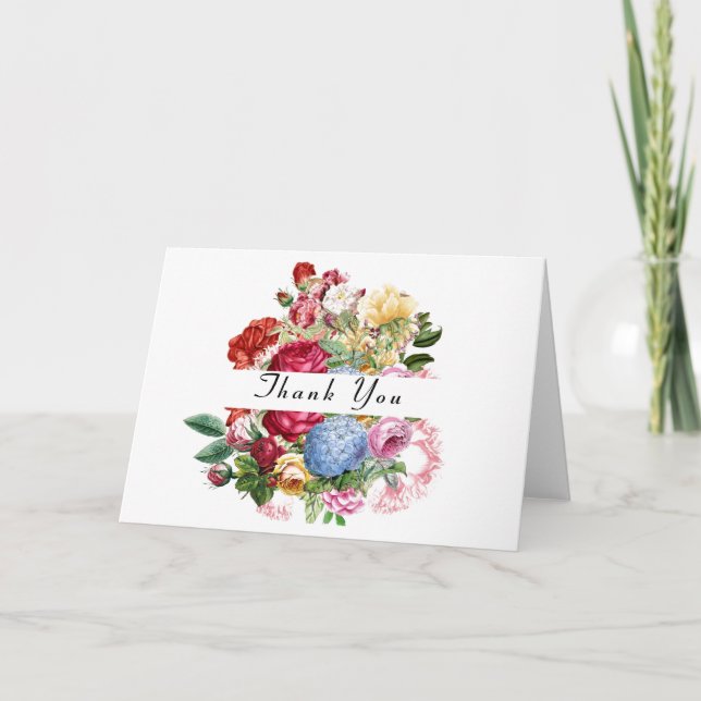 Vackra rosor med hortensia blomster tackkort kort (Framsida)