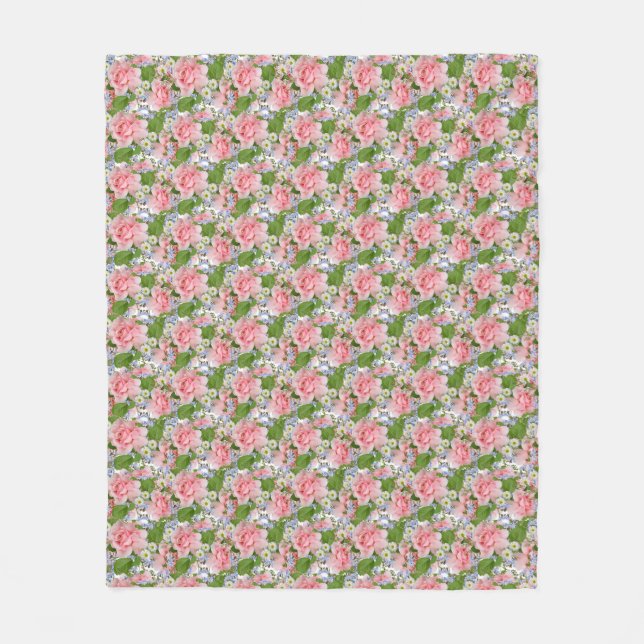 Vackra Rosor och vita blommor Fleecefilt (Framsidan)