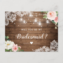 Vackra, Rustic Blommigt må vara min Bridesmaid Fri Inbjudan Vykort